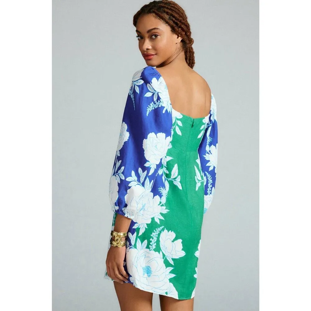 FARM Rio Soft Garden Linen-Blend Mini Dress Size Small Green Blue NWT - Image 2