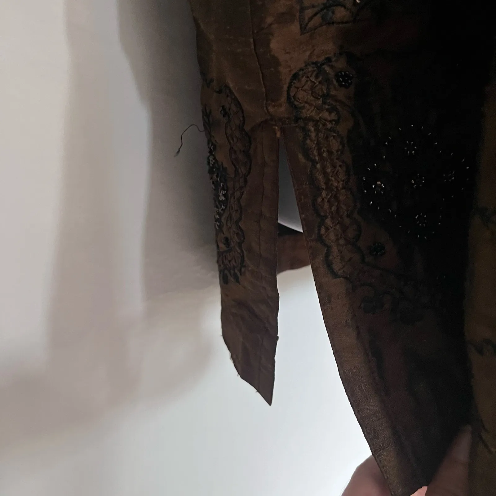 Vtg Chico's Silk Beaded Womens Jacket Sz 16 Boho Artsy Witchy Lagenlook Olive 90 Green - Image 11