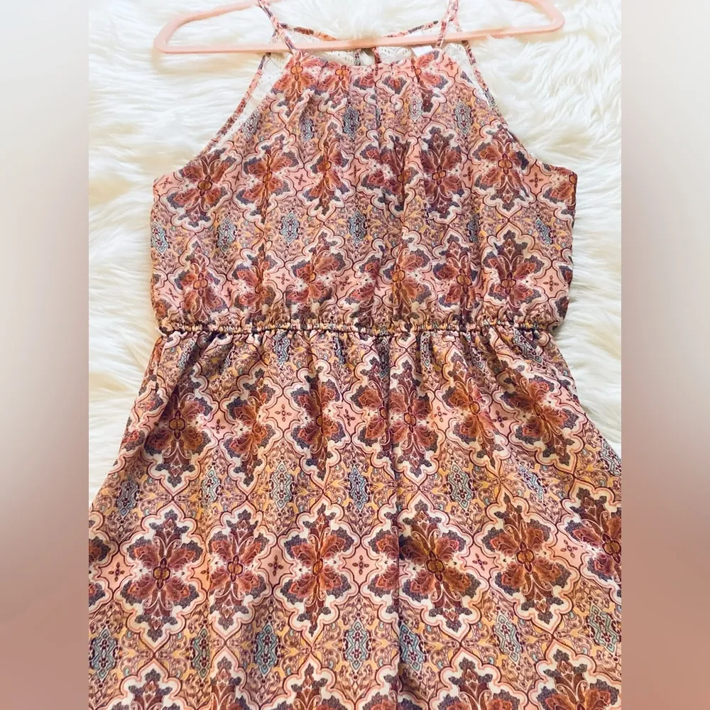Boho Paisley Blush High Low Lace Back Dress Size XL - Image 2