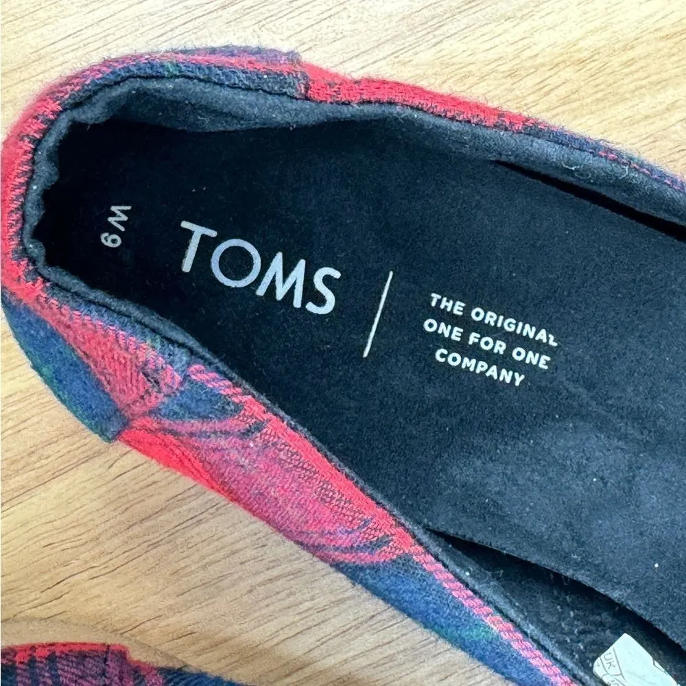 Toms Tartan‎ Plaid Flannel Alpargata Slip On Flats Shoes Red Blue 9 - Image 11