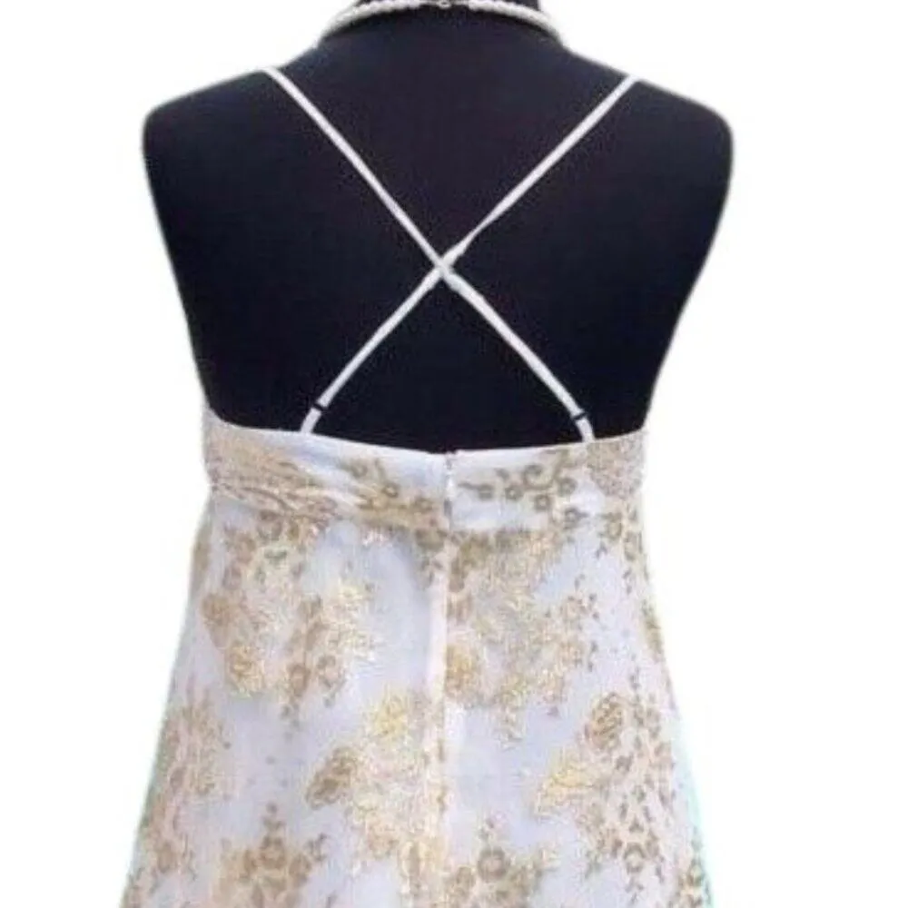 Cache Gold Metallic Silk Sheer Illusion Lace Top Dress Fit Flare New NWT $158 - Image 7