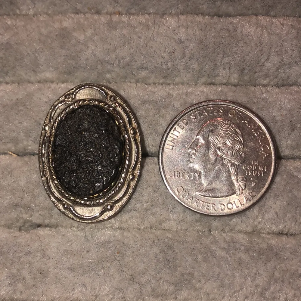 Adjustable Vintage Silver Tone & Black Oval Coal Design Boho Ring - Image 3