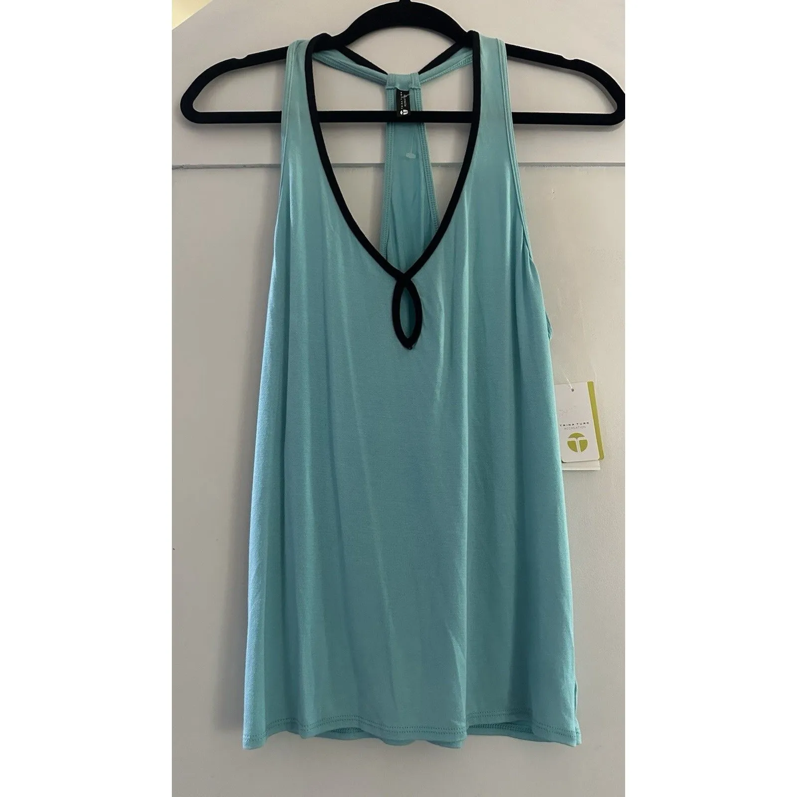 Trina Turk Medium Aqua Blue Racerback Tank Top Sleeveless Shirt Swing Size S - Image 2