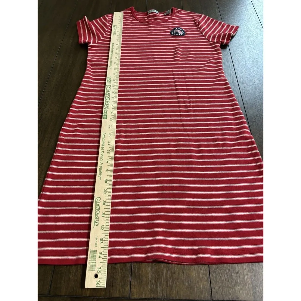 USA Flag Shirt Dress Red Striped Size M Dress Short Sleeves Stretch 100% Cotton - Image 5