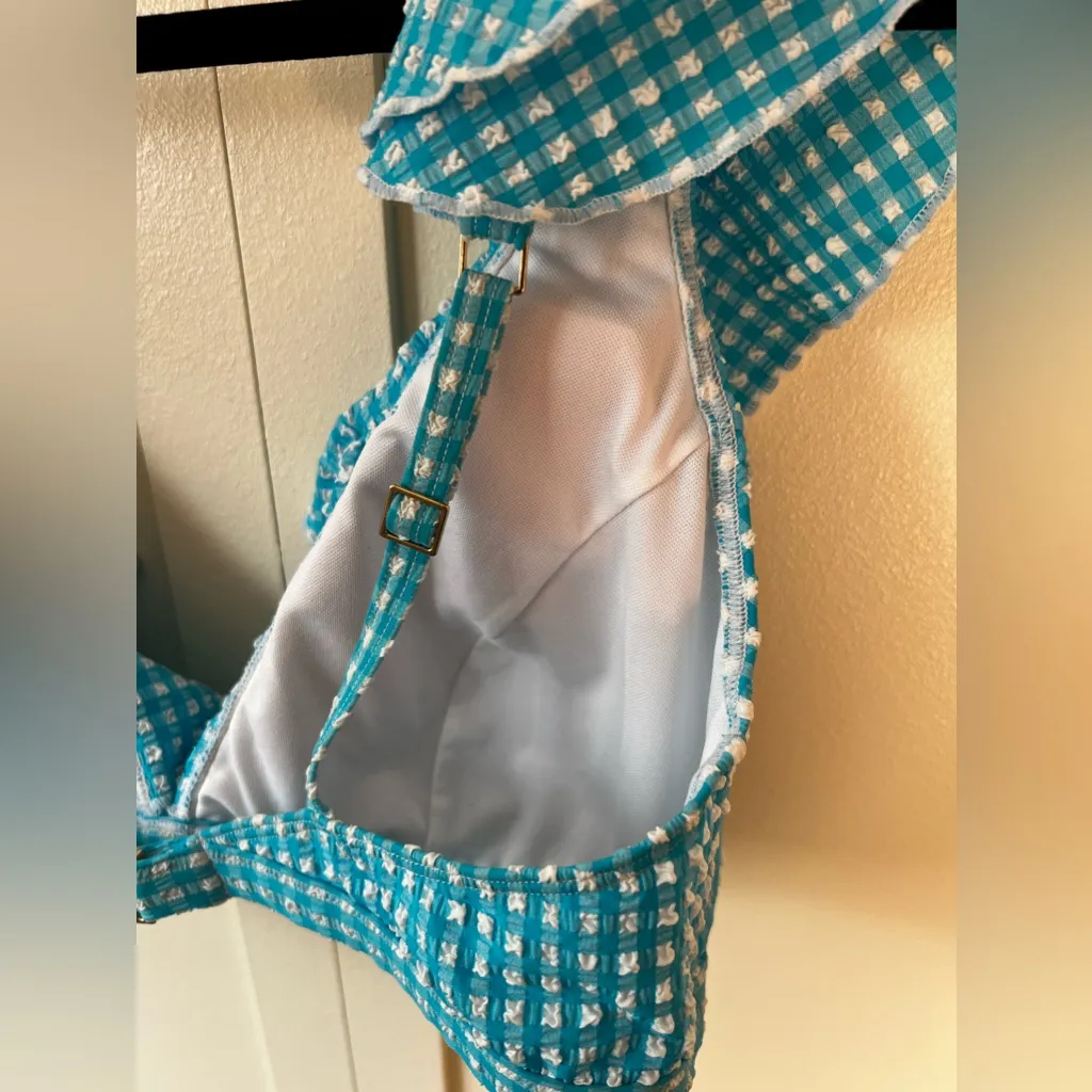 Lilly Pulitzer Blue‎ White NWOT Women’s Aelin Crinkle Gingham Bikini Top Size 12 - Image 12