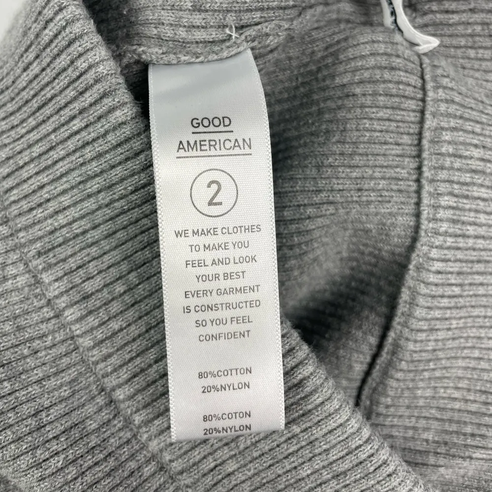 Good American Gray Ribbed Knit Pull On Elastic Waist Palazzo Pant with Side Slit - Image 8