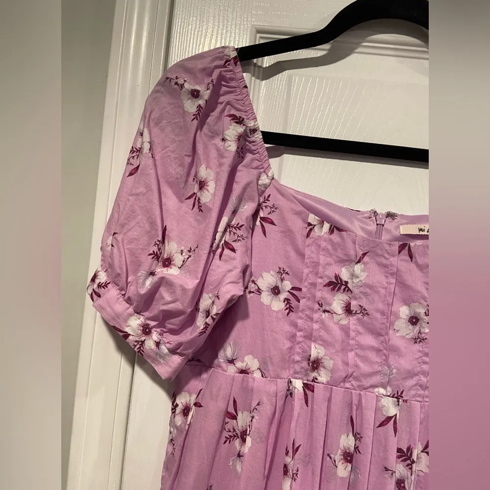 Francesca’s Mi Ami Size S Lavender Floral Puff Sleeve Scoop Neck Babydoll Dress Purple - Image 5