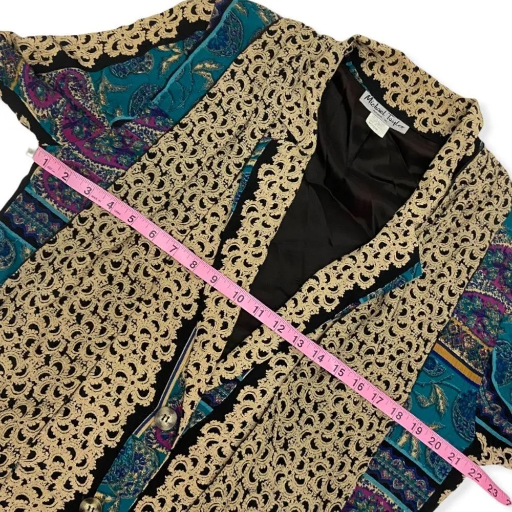 Vintage 80’s Michael Taylor Paisley Print Rayon Blazer Jacket Black Size M - Image 2