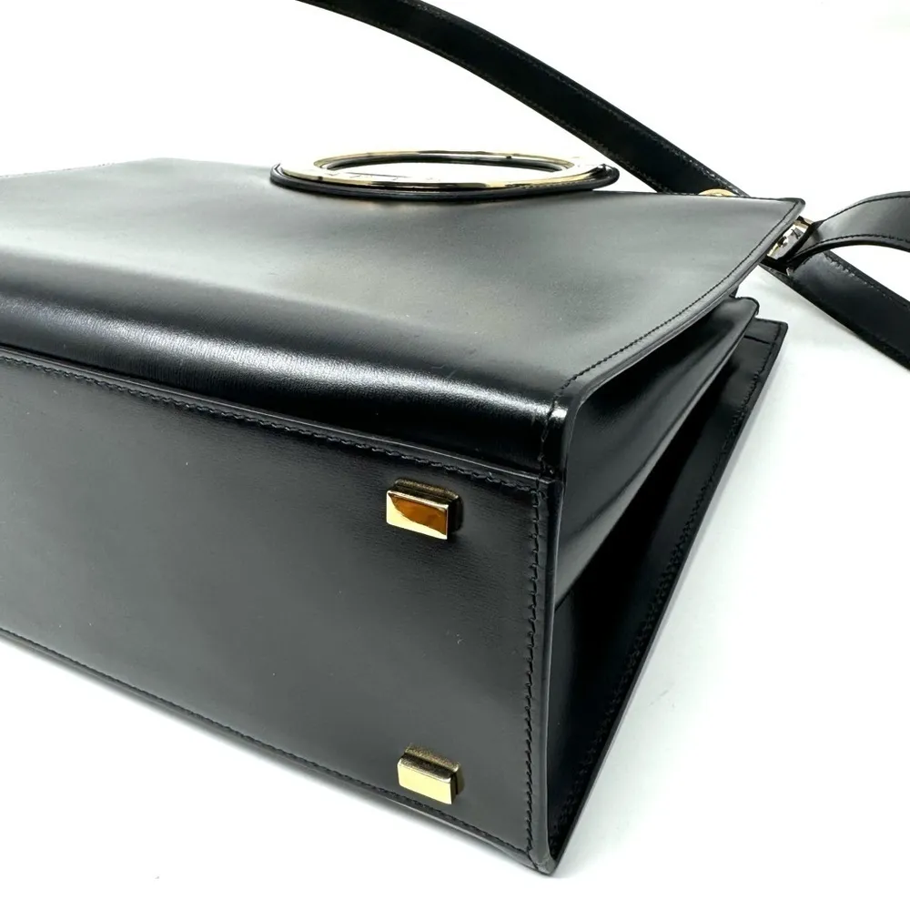 Celine 2-Way Black Leather Smooth Crossbody Top Handle Bag - Image 5