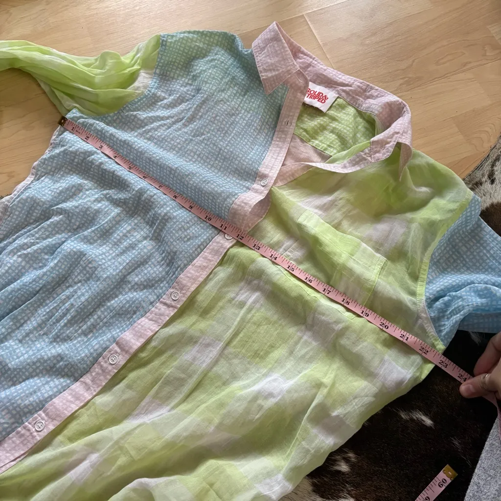 SOLID & STRIPED Women Oxford Gingham Pastel Button Down tunic top Size M NWOT - Image 9