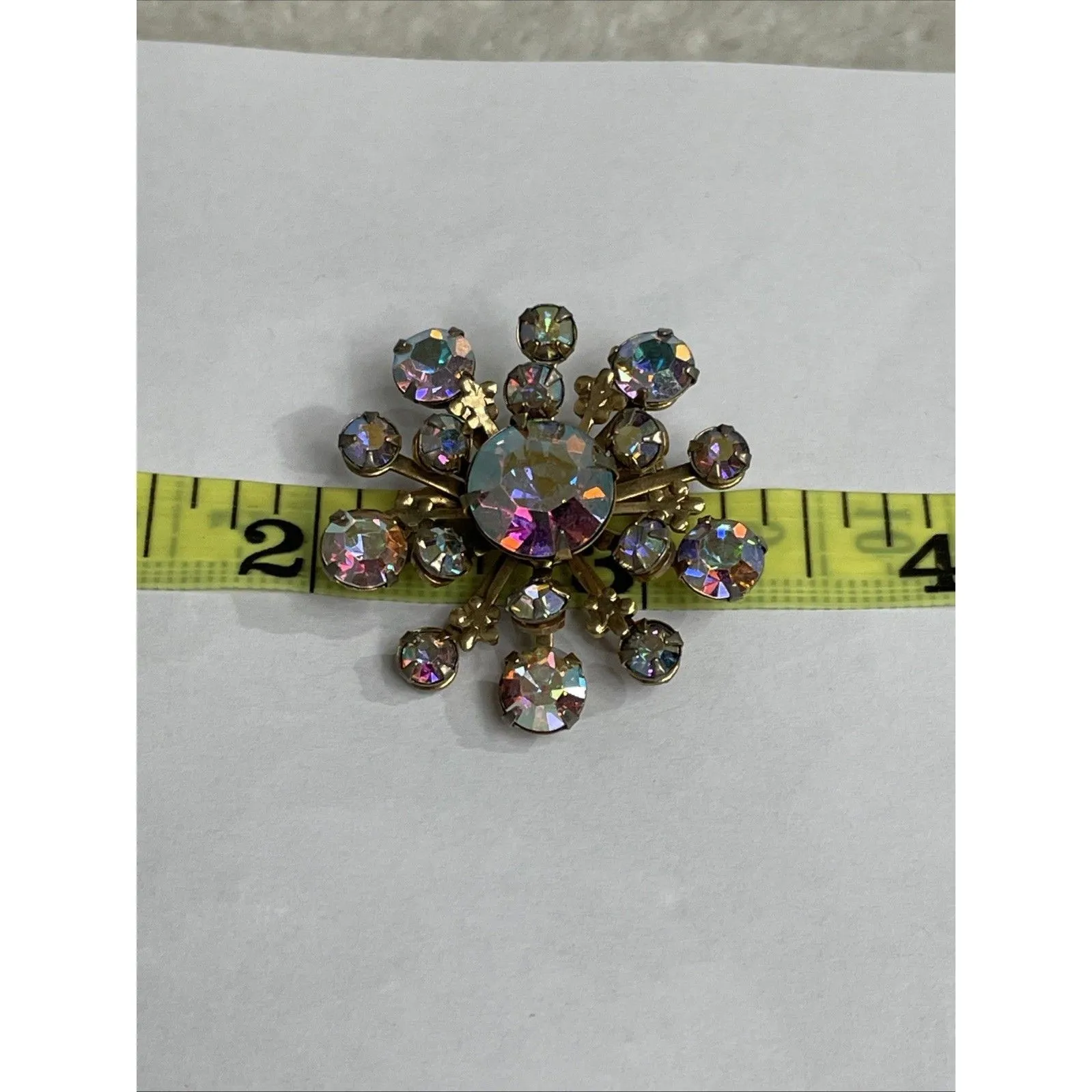 ✨ Vintage Rhinestone Brooch Stacked Snowflake Starburst Colorful Estate Jewelry Gold - Image 3