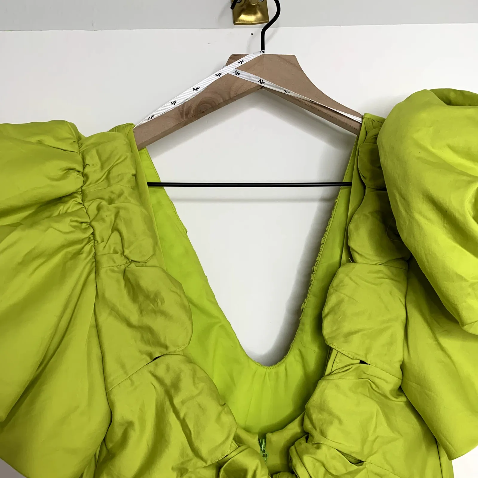 AJE Gretta Bow Back Mini Dress In Chartreuse Green Womens Size 8 New - Image 9