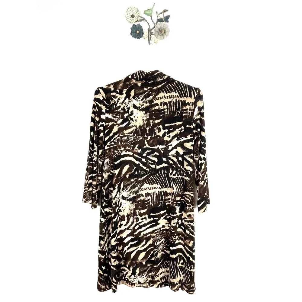 Chico's Travelers Button Front Blouse Tunic Size 1 US 8 Animal Print Brown Black - Image 4