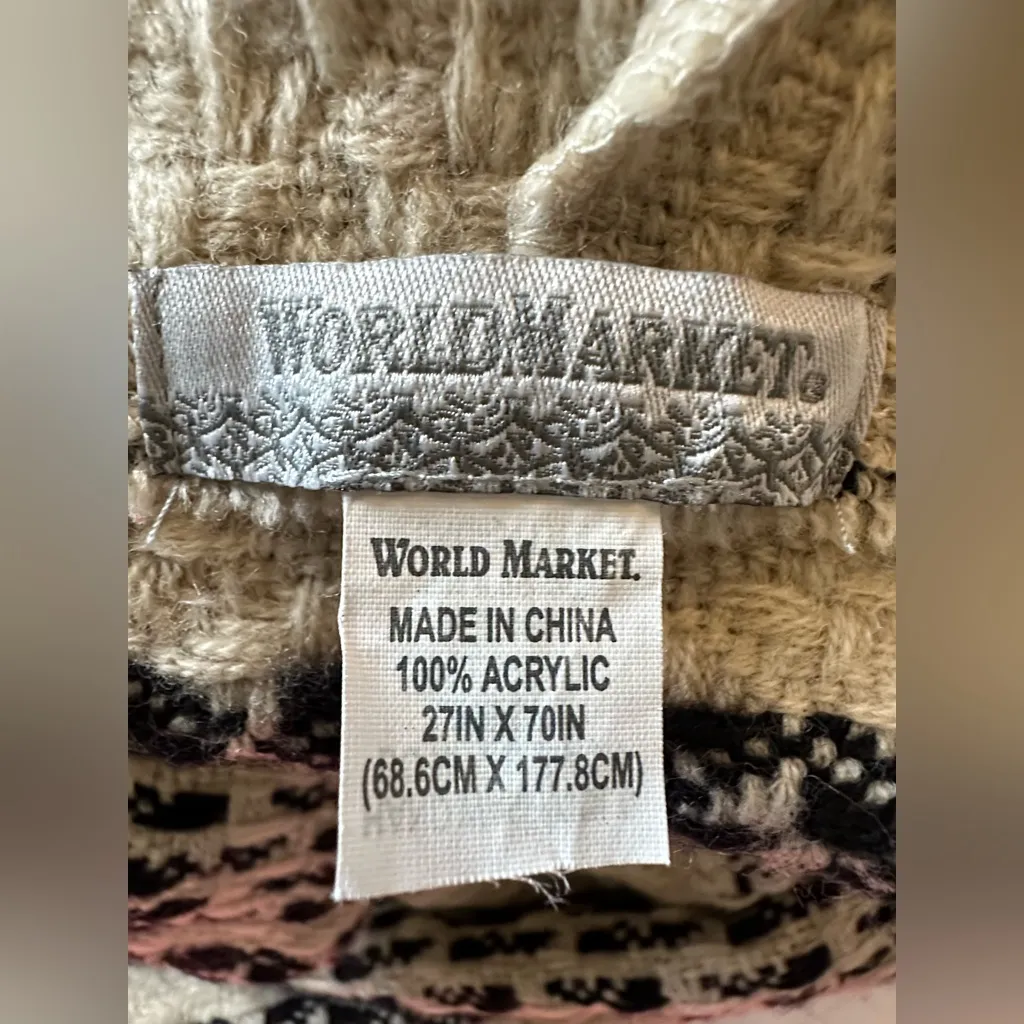 Cost Plus World Market Beige and Black Knit Shawl Tan Size undefined - Image 3