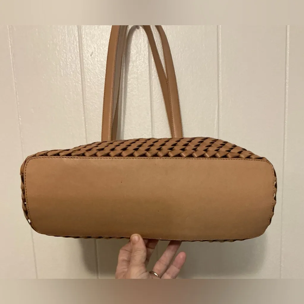 Rare Vintage Y2K Leather Woven Large Fossil Tan Shoulder Handbag Bag - Image 5