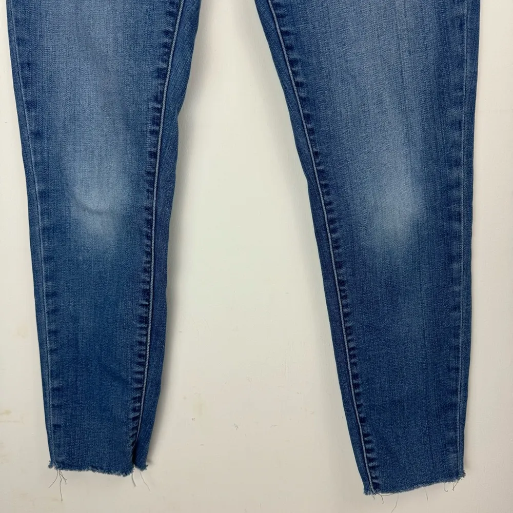 J. Crew High Rise Skinny Jeans Sz 29 Button Fly Stretch Medium Dark Wash Raw Hem - Image 8