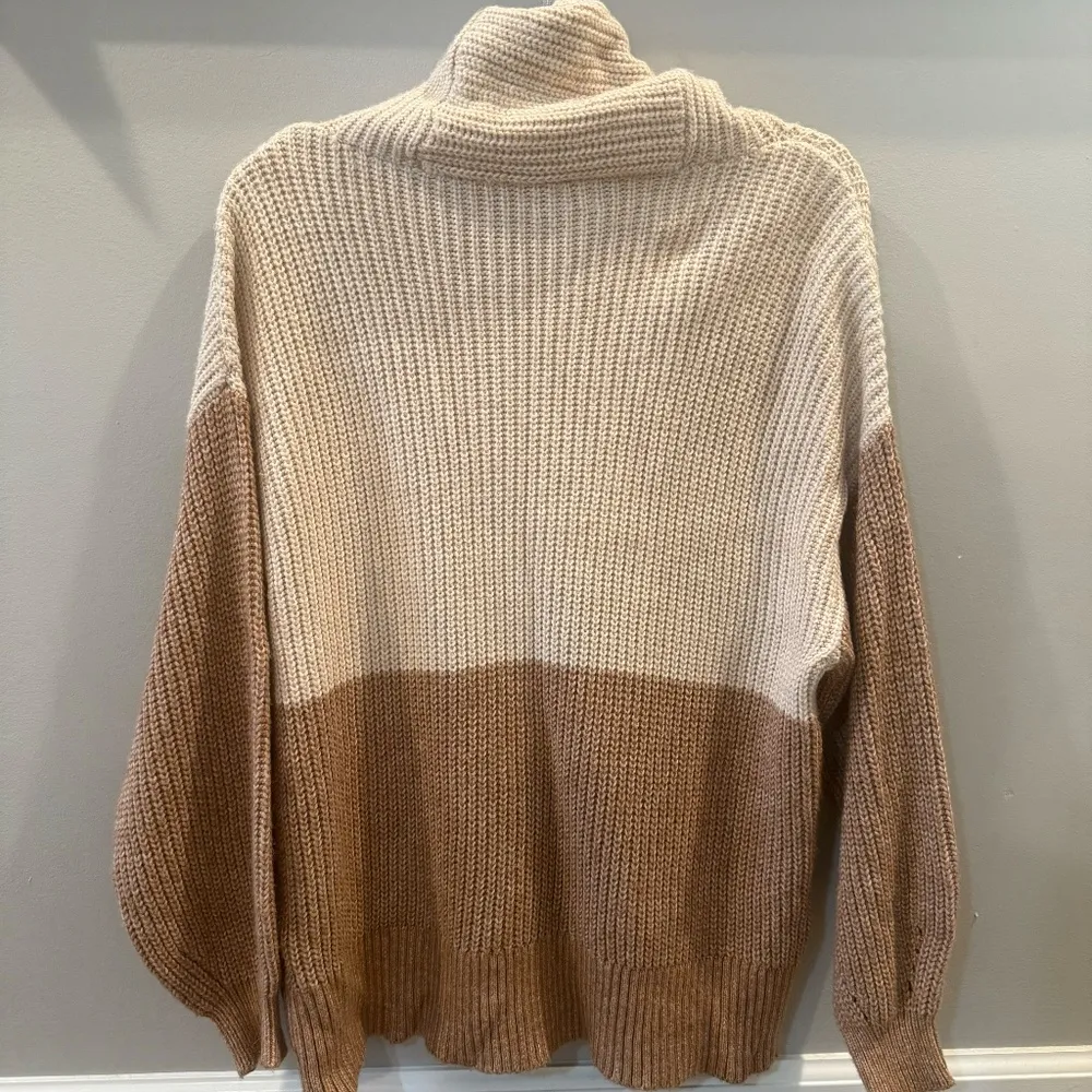 American Eagle Knit Mock Neck Sweater (Cream/Brown, Medium) - Image 5