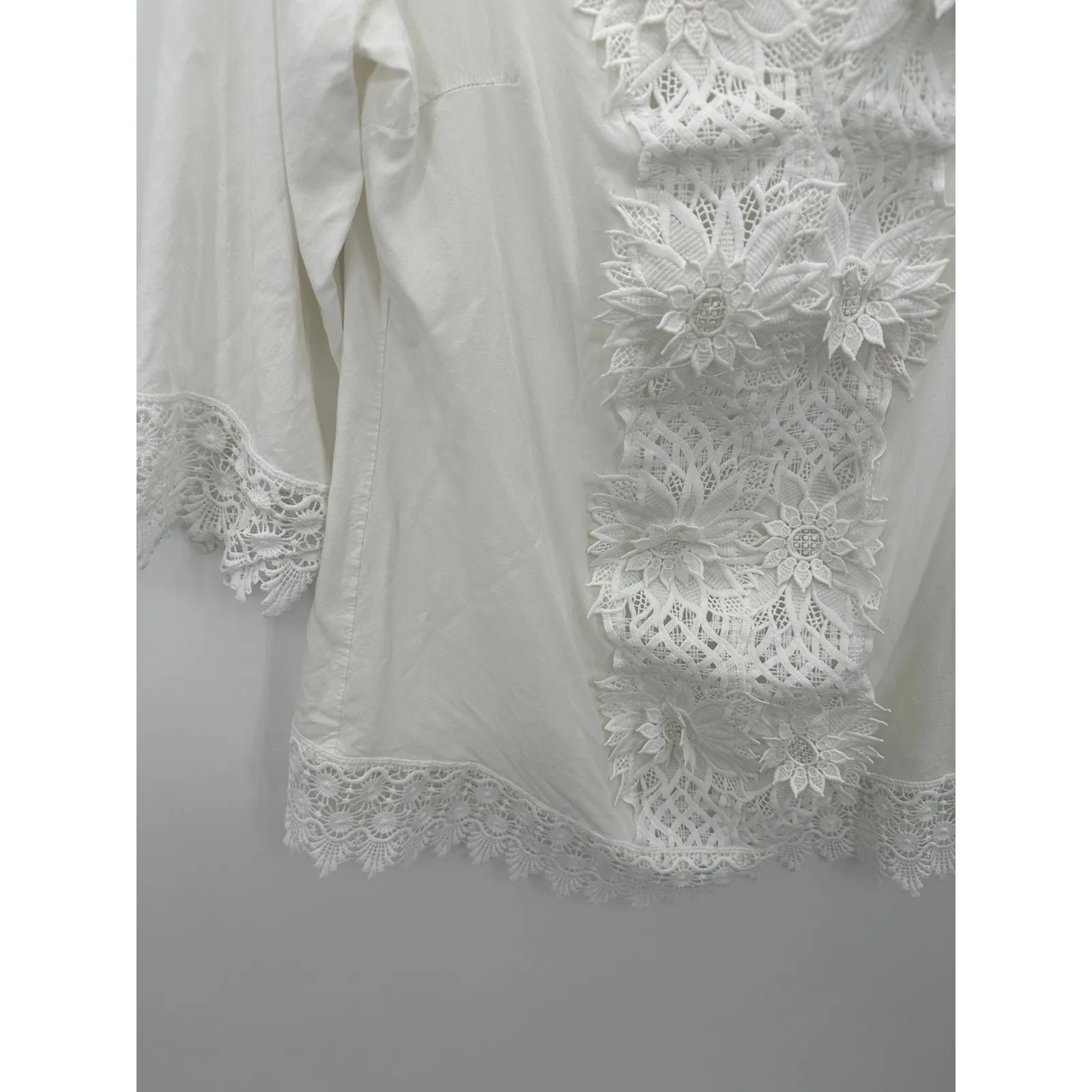 Solitaire Swim White Crotchet Lace‎ 3/4 Sleeve Swim Cover Up Tunic Women Medium - Image 3