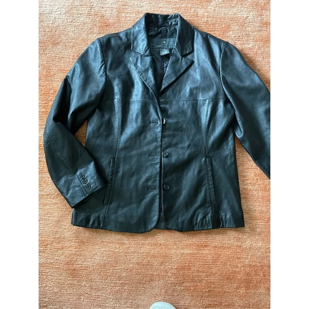 FREE COUNTRY  Black Genuine Leather Jacket M - Image 2