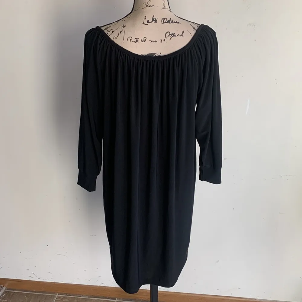 Kamali Kulture Shirred Neckline Solid Black Dress - Image 12