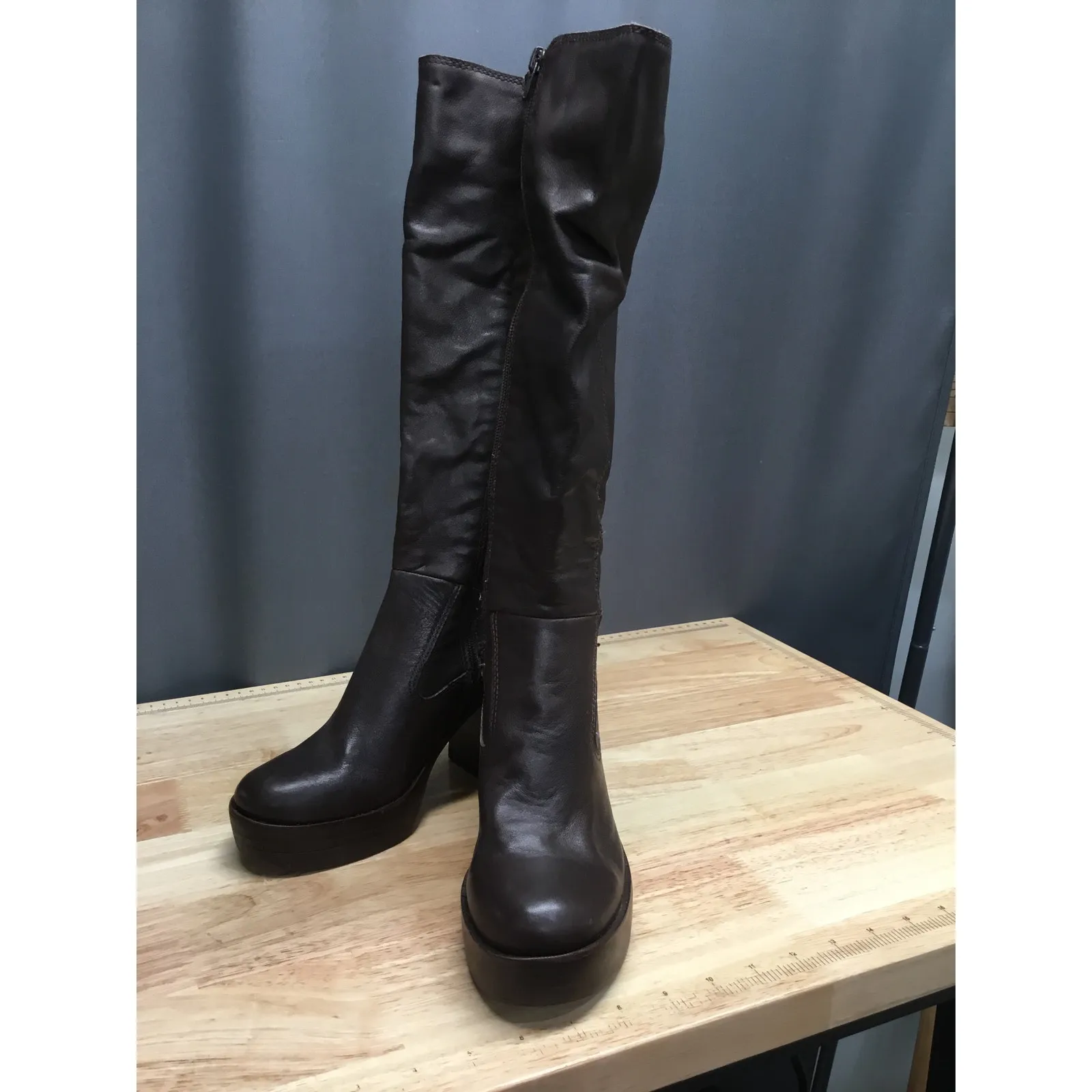 Lucky Brand Odillie Women's 6M Black Leather Knee High Platform Block Heel Boots - Image 4