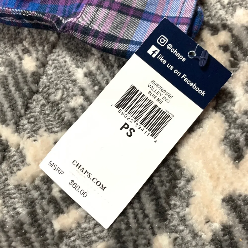 Chaps Purple Plaid HALF button Tubic top size PS - Image 2