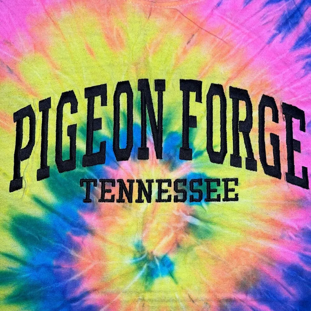 Pigeon Forge Tennessee Tie Dye T Shirt Top Blue Pink Yellow Green Large - Image 3