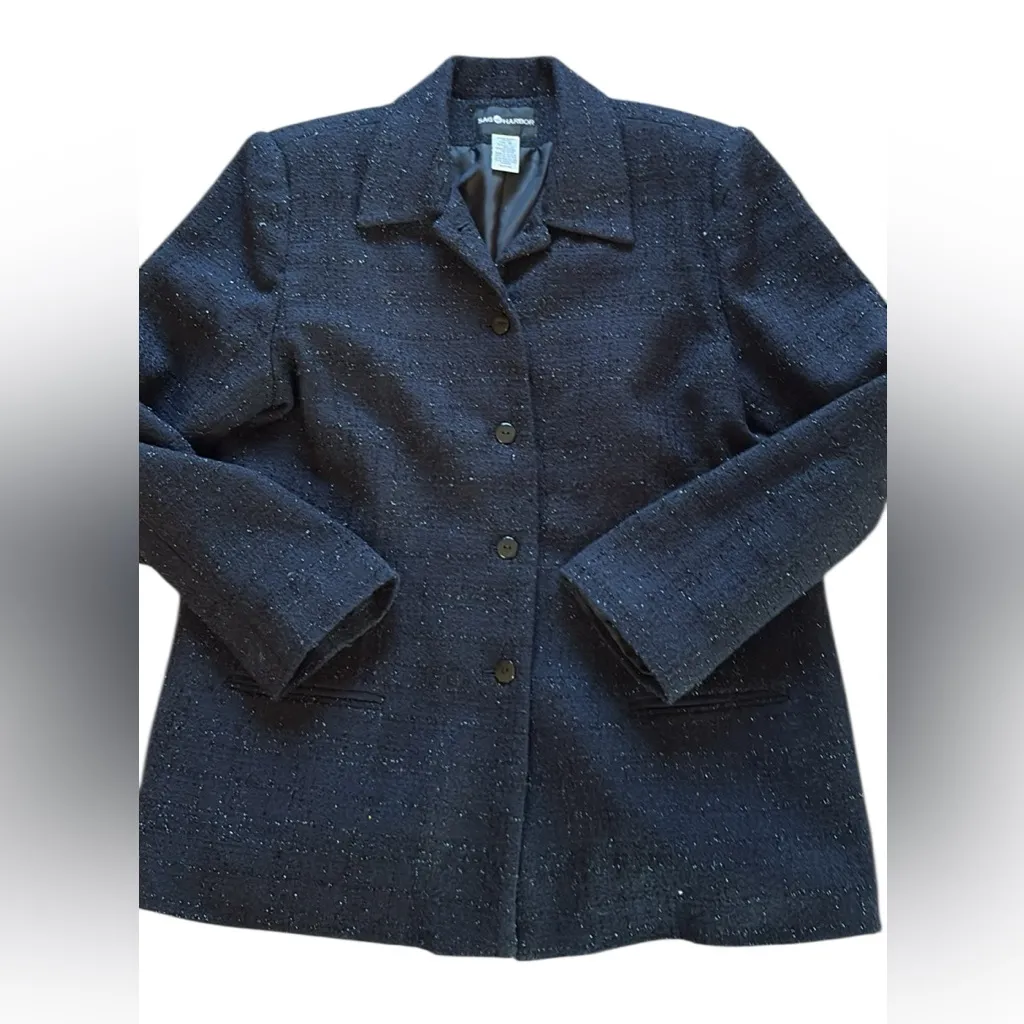 SAG Harbor Black Sparkly Blazer Jacket Button Up Collared Womens Size 16 - Image 3