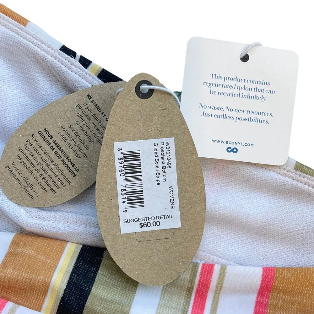 prAna Large Presolana Swim Bikini Bottoms UPF 50+ Quick Dry Gilded Soleil Stripe - Image 7