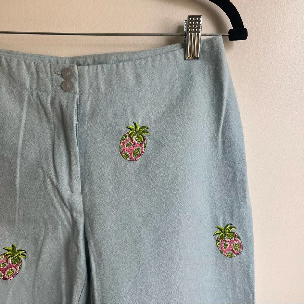 NWOT CJ Laing Light Blue Cotton Pants Trousers Fruit Embroidered Beach Summer 2 - Image 2