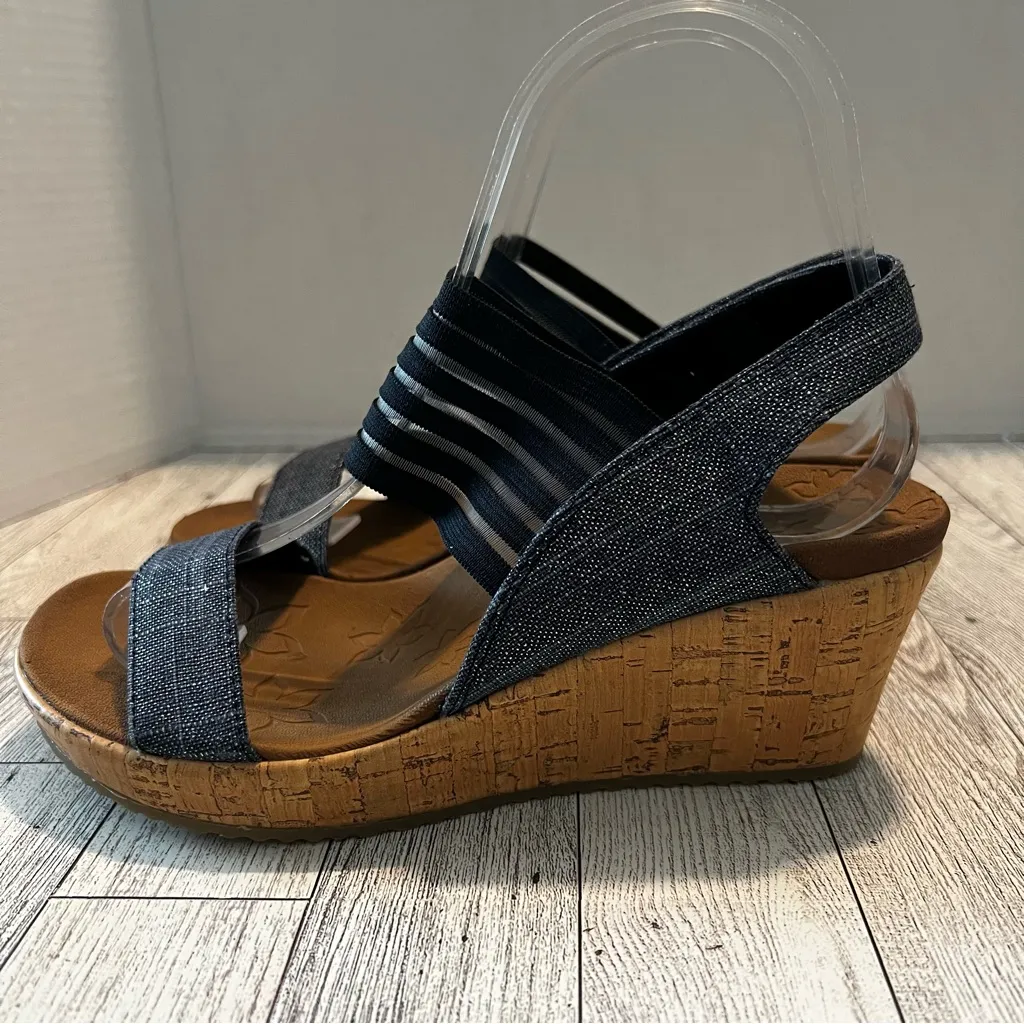 Skechers Women's Beverlee High Tea Blue Metallic Wedge Sandal Size 6M 38527 - Image 4