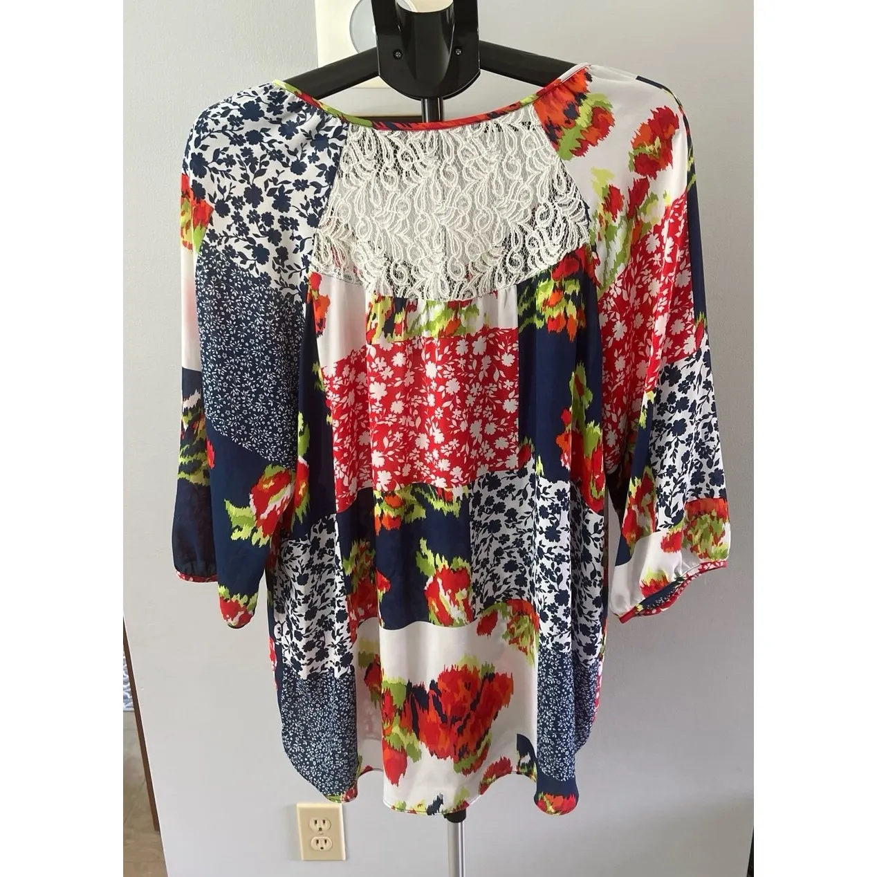 Valerie Stevens‎ Women's Sheer Quarter Sleeve Multi color Top Size 1X - Image 5