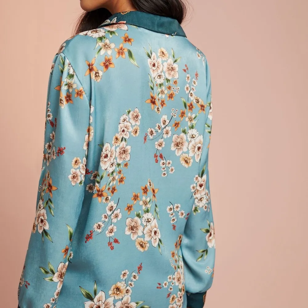Anthropology Floral Blue and Teal Pajama Top Size L - Image 4