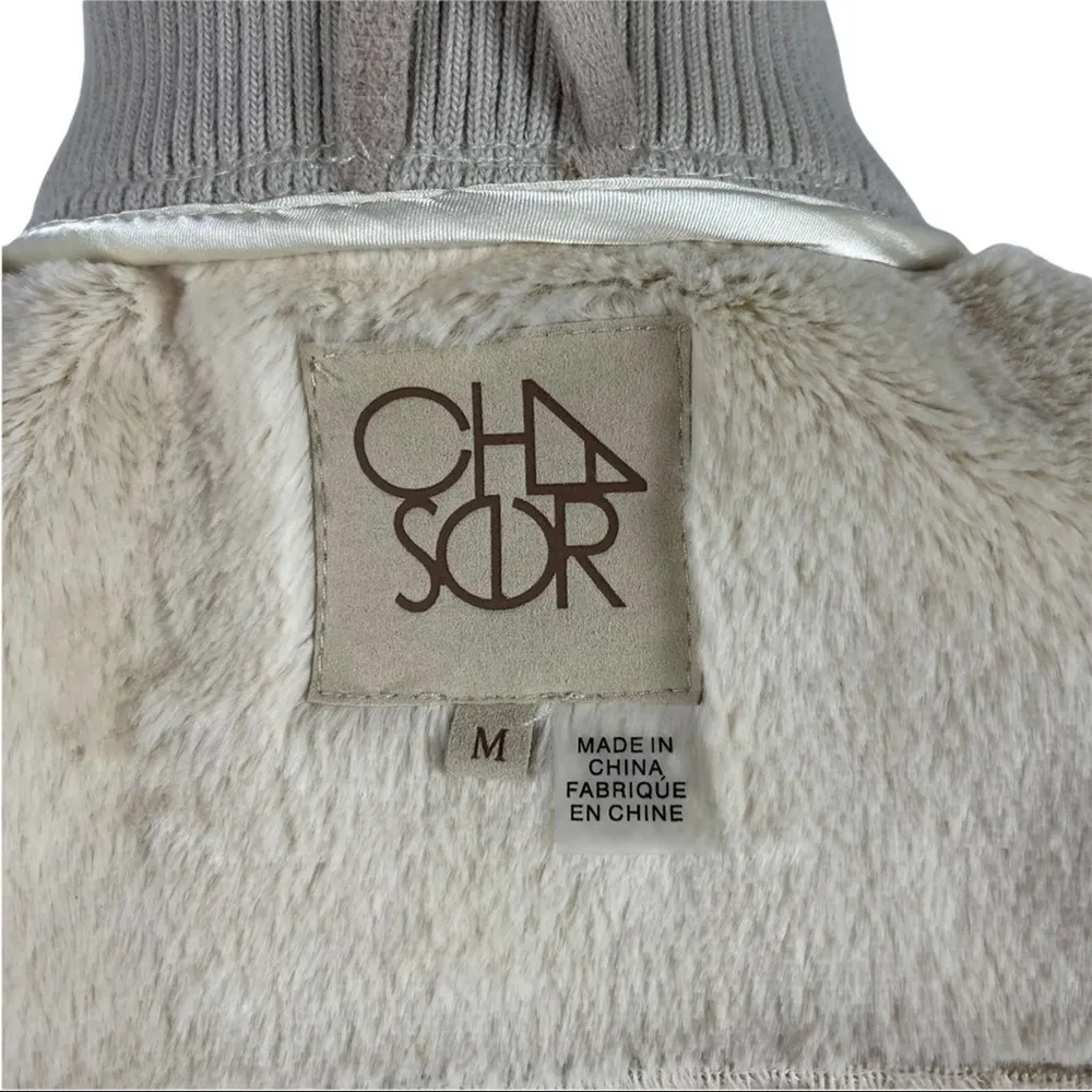 Chaser Faux Fur Lined Faux Suede Cropped Full Zip Jacket in Beige Size Medium - Image 11