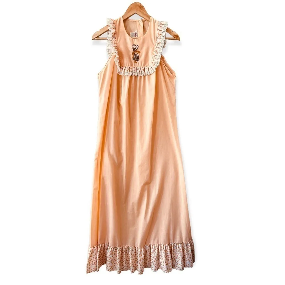 CHERRI LYNN JR Vintage 70’s Lace Trim Floral Nightgown & Robe Size 11 - Image 8