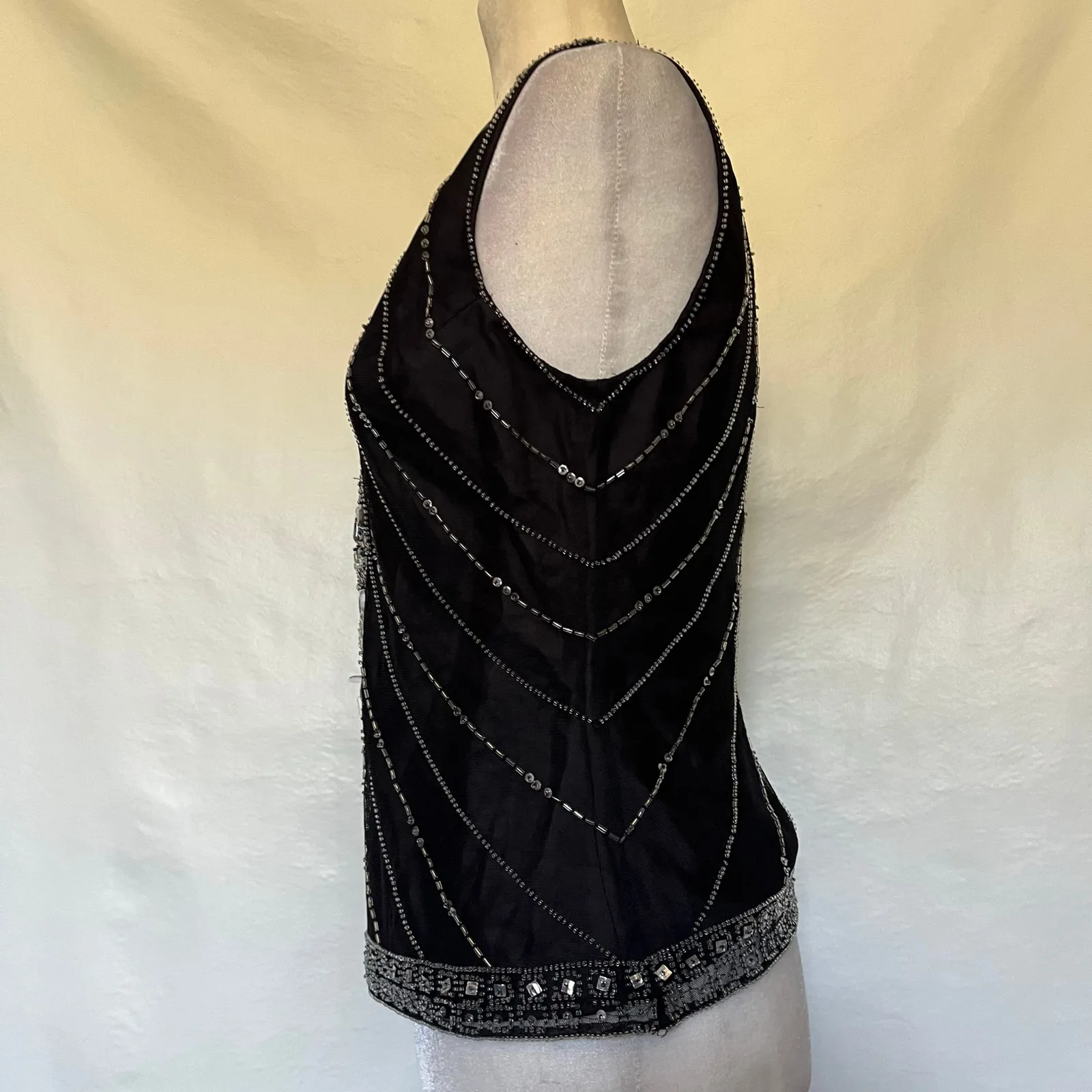 Vtg 90s Scala Beaded Tank Blouse Sz M Y2K Gatsby Art Deco Holiday Sequins Glam - Image 16