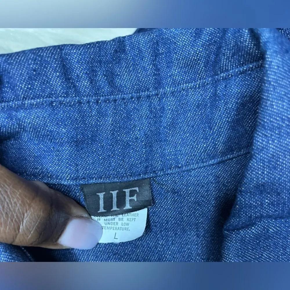 IIF denim button up with metal/leather accents sz large Blue - Image 4