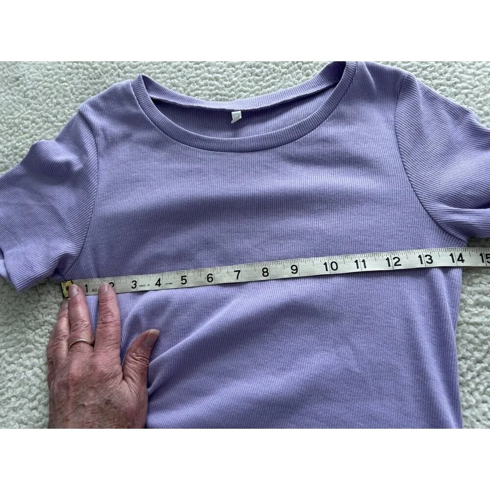 SHEIN Ribbed Crew Neck Short Sleeve Open Side Bodycon Fitted Purple Dress Sz M - Image 8