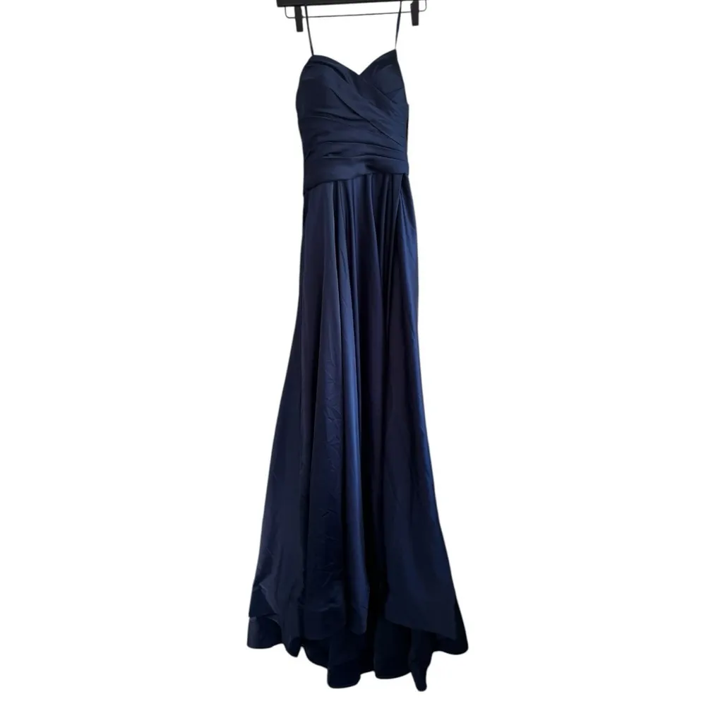 La Femme Strapless Sweetheart‎ Satin Ballgown Navy Blue 4 - Image 4