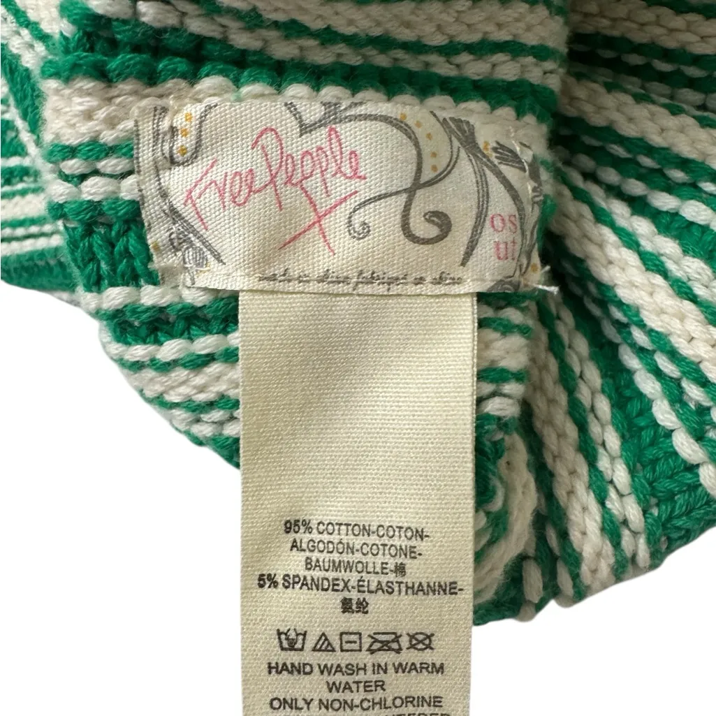 Free People Green and White Striped Beanie - Image 4