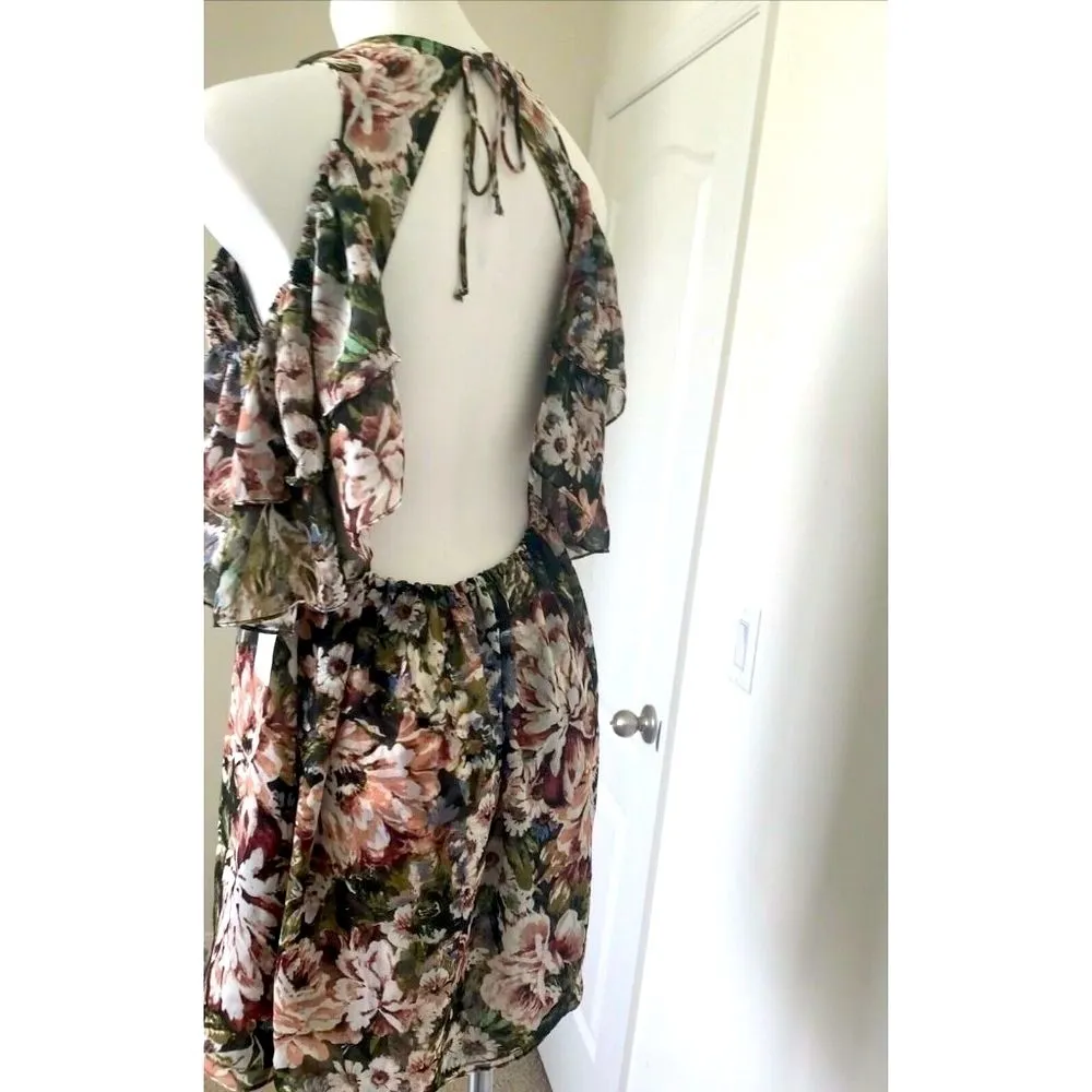 Planet Blue Blu moon renaissance ruffle Floral mini dress XSmall off the back - Image 5