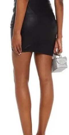 Ba&sh Jupe Party Asymmetrical Lamb Leather Mini Skirt Black 8 - Image 2