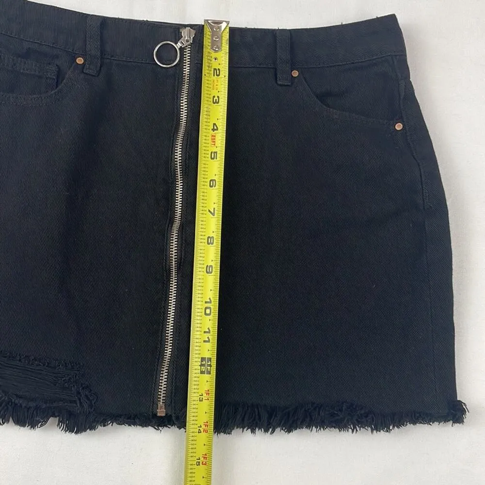 PACSUN Distressed O-Ring Denim Skirt Black Frayed Hem Size 27 - Image 4
