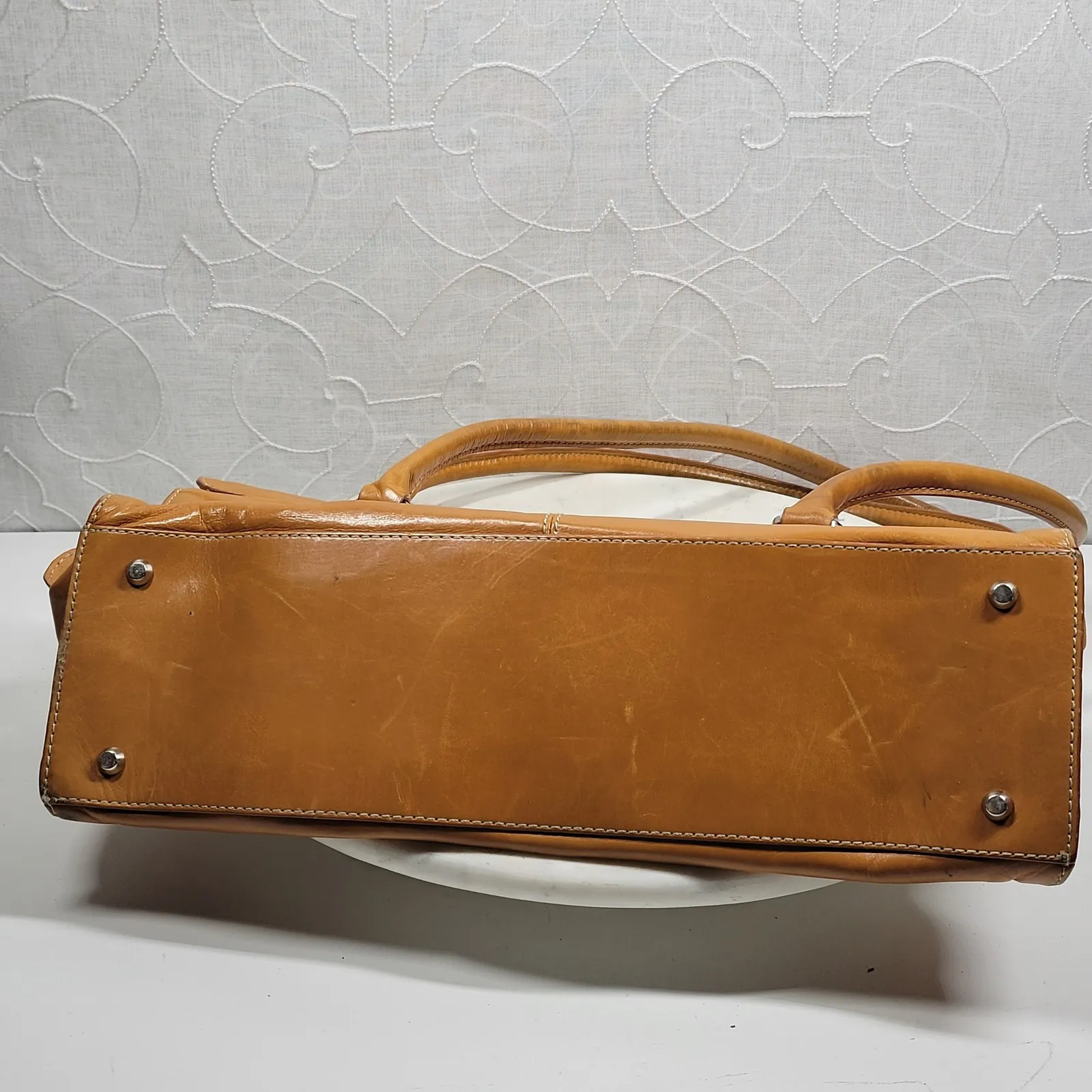 Kate Landry Shoulder Bag Womens Medium Genuine Leather Tan Buckle Flap - Image 6