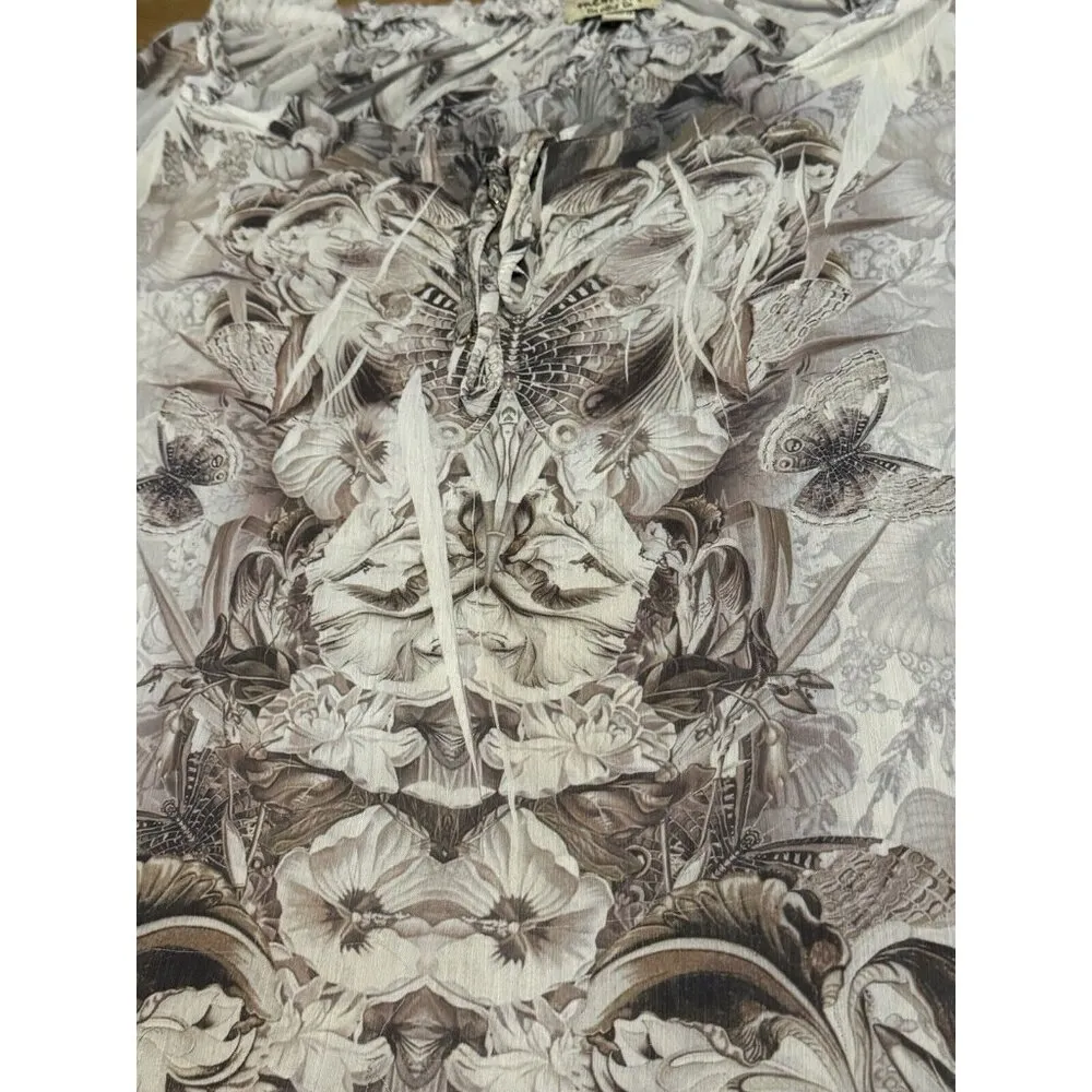 One World Live & Let Live Blouse Sz 1X Artsy Floral Lightweight Lined Tie Sleeve - Image 6