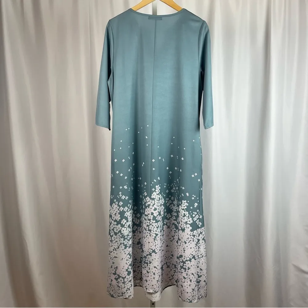 NWOT Noracora Womens Large Floral Short Sleeves Split Neck Midi A - Image 2