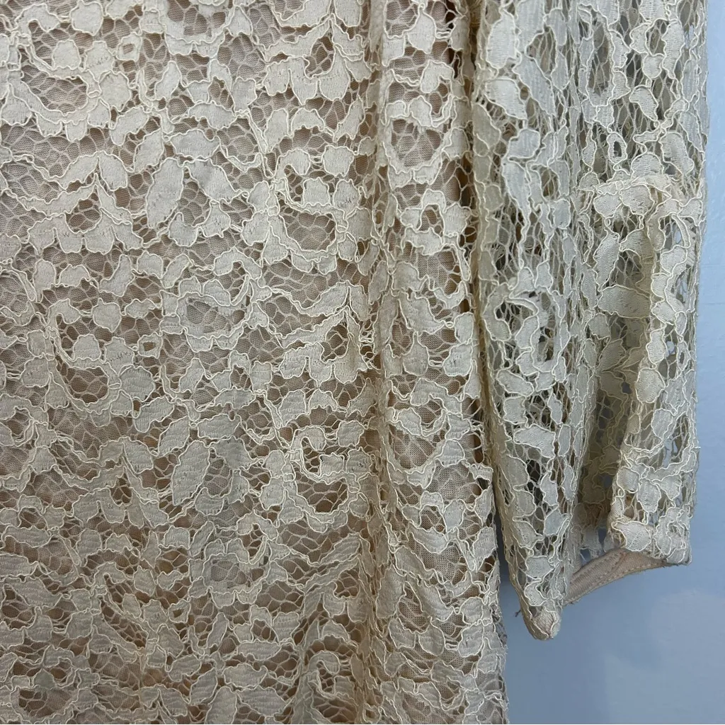 Kookai Ivory/Cream Lace Long Sleeve Blouson Mini Dress Size 36/US 4 Small - Image 9
