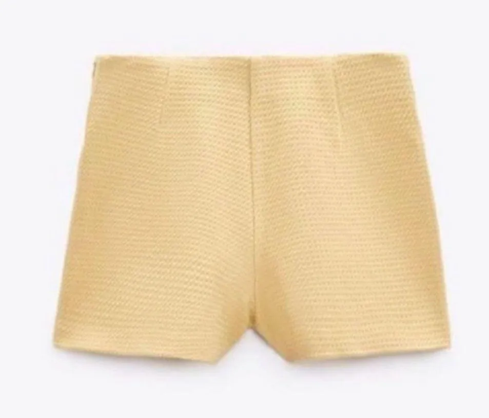Zara tweed skort in yellow with crystal embellished buttons - Image 3