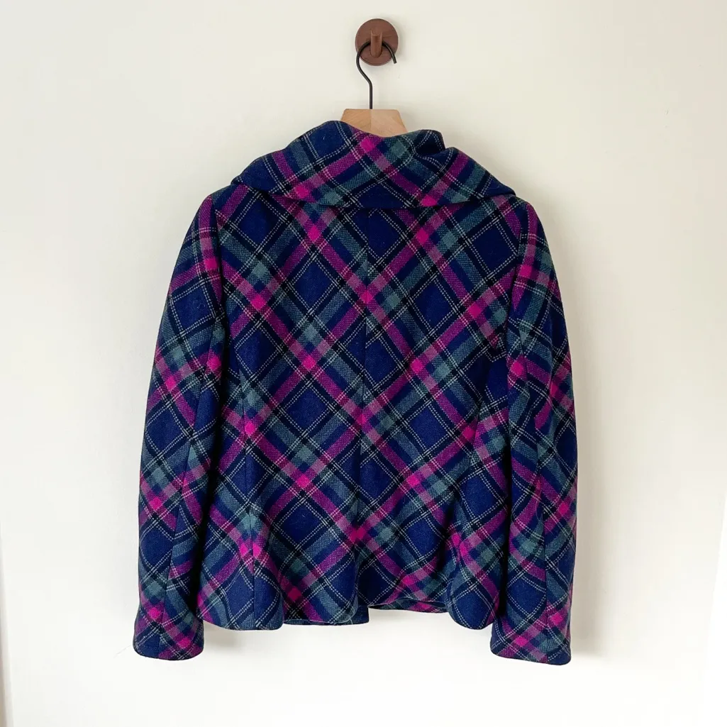 TALBOTS Wool Plaid Peacoat Blazer Jacket Buttons Lined Collar Buttons Women’s 12 - Image 5