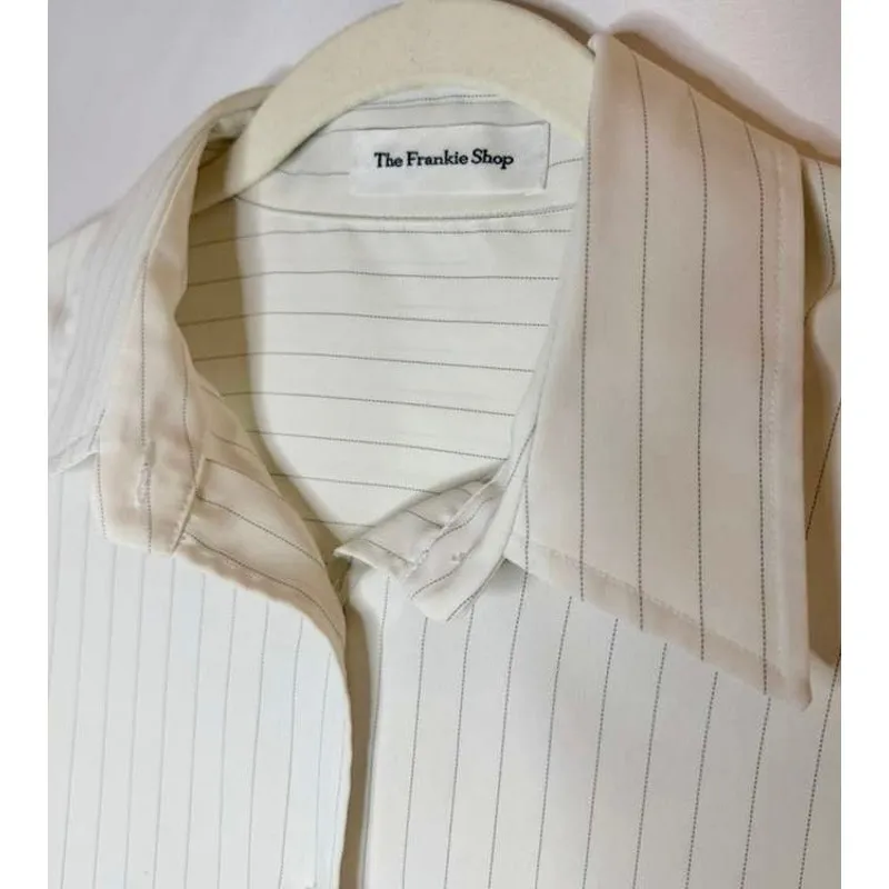 The Frankie Shop - Lui striped crêpe oversized shirt in off white Women's XS - Image 9